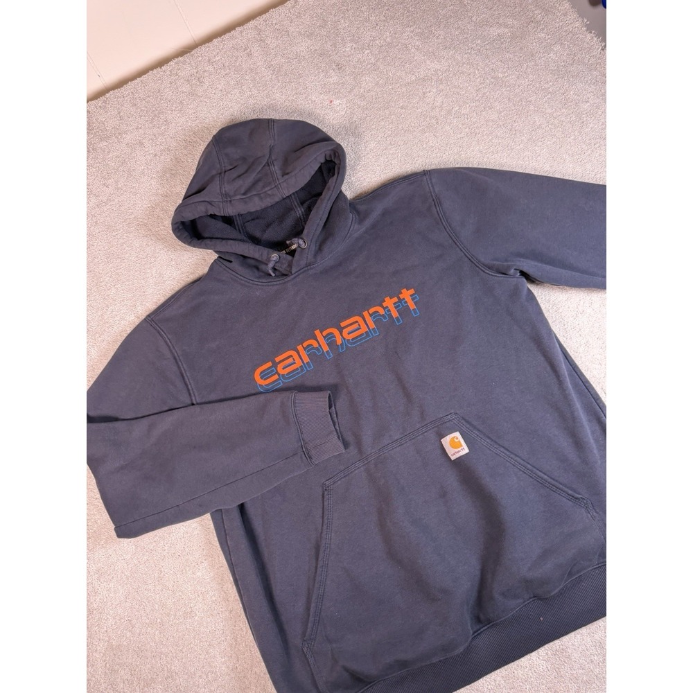 Carhartt Rain‎ Defender Hoodie Men's Size L Loose Fit Spellout Logo 105679 Blue